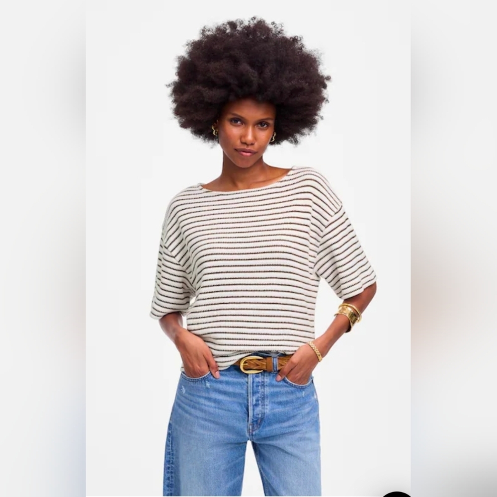 Madewell Embroidered Boxy Knit Tee in Stripe Size XS NWT